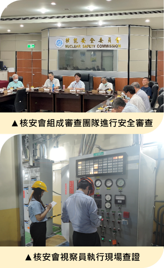 核安會組成審查團隊進行安全審查+核安會視察員執行現場查證